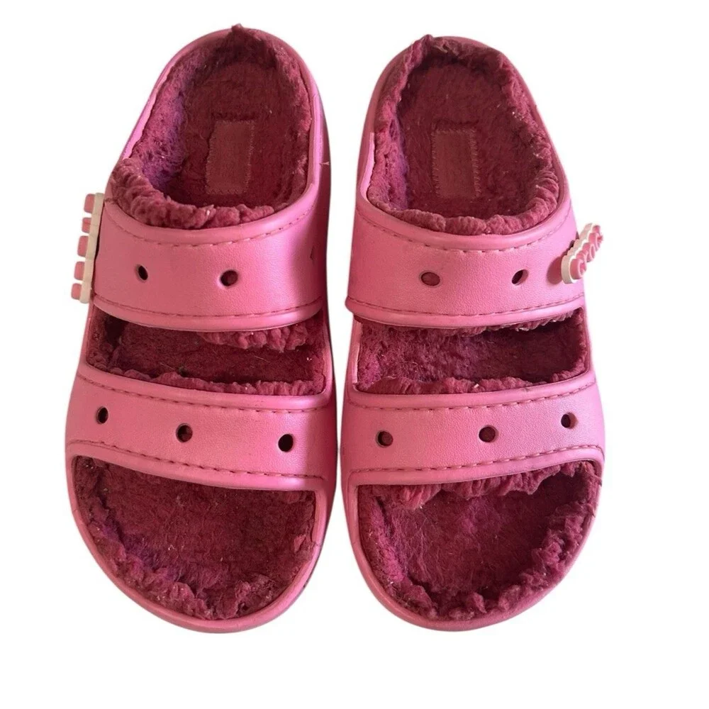 Crocs Saweetie Cozzzy Classic Womens 6 Pink Sherpa Lined Slip-On  Slides Sandals - Picture 5 of 11